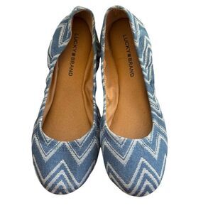 Lucky Brand Emmie Sky Blue White Chevron Wavy Ballet Flats Shoes Sz 9M/40 Comfy